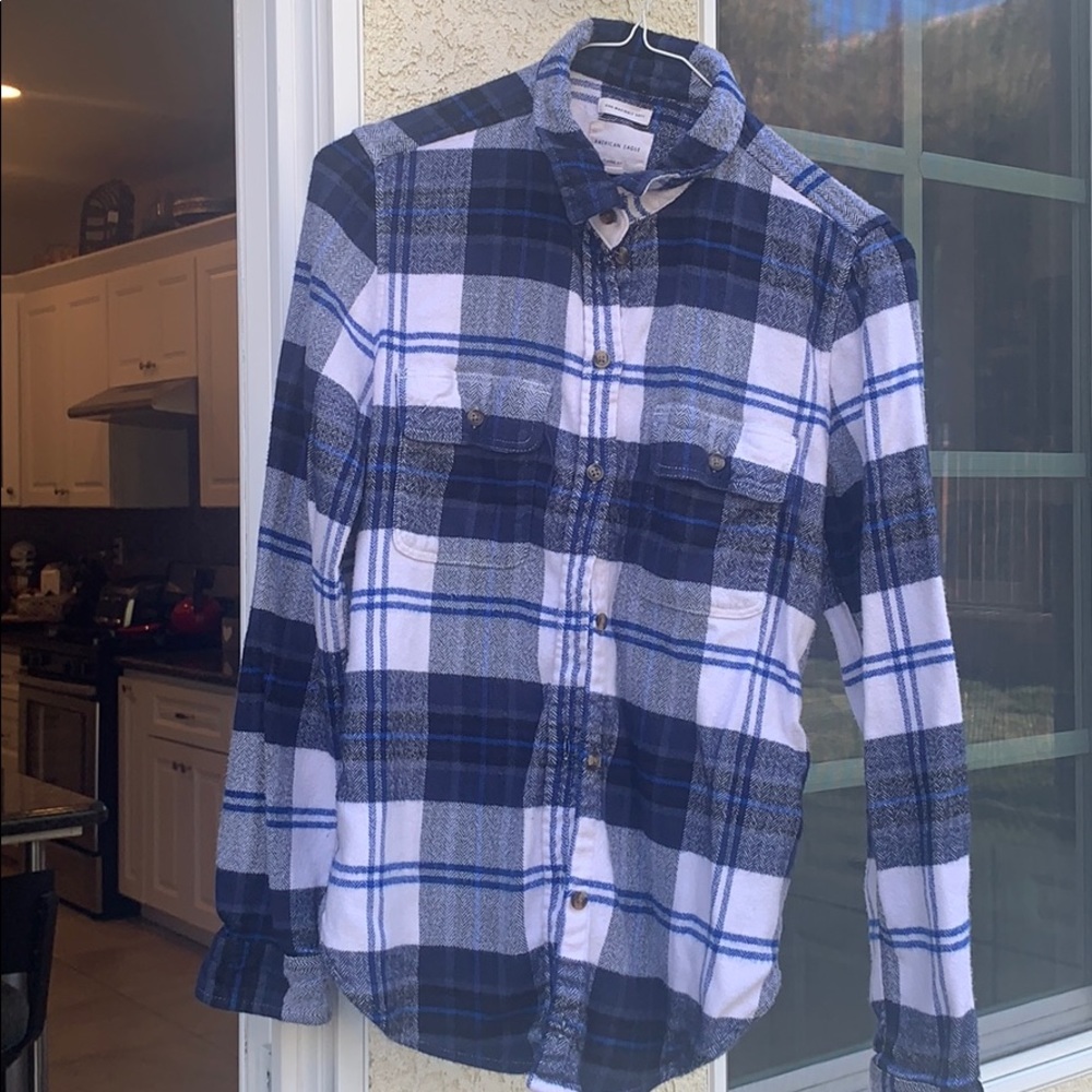 American eagle blue plaid shirt